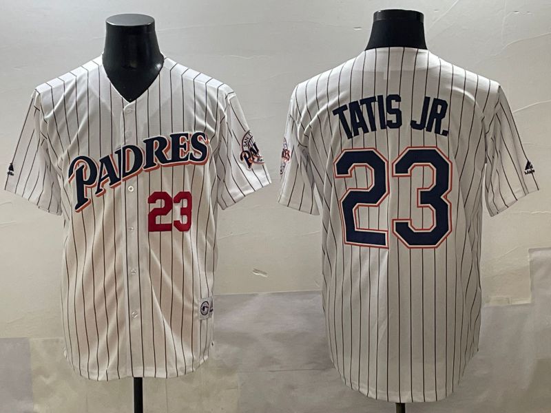 Men 2025 San Diego Padres #23 Tatis jr White Stripe Throwback Game Nike MLB Jersey style 3
